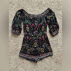 Flying Tomato Black Floral Patterned Romper